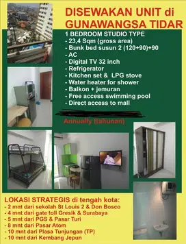 Disewakan apt Studio furnished lt 16 tower A Gunawangsa Tidar,Surabaya