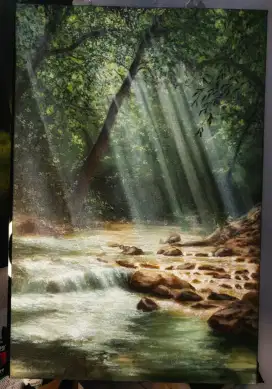 Lukisan Sungai dan Pohon Rimbun