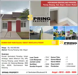 Rumah Murah Sentraland Paradise Siap Huni Dekat Stasiun Parung Panjang