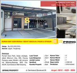 Rumah Murah Kana Park Siap Huni Dekat Stasiun Parung Panjang Legok