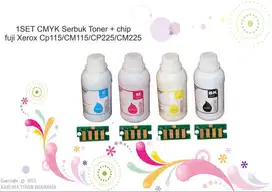 1SET CMYK Serbuk Toner + chip fuji Xerox Cp115/CM115/CP225 Berkualitas