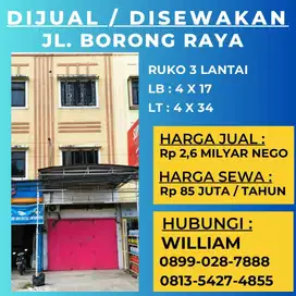 JUAL/SEWA RUKO JL BORONG RAYA DEKAT TODOPULI RAYA TIMUR MAKASSAR
