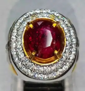 Permata Ruby Madagascar Ring Perak Rhodium