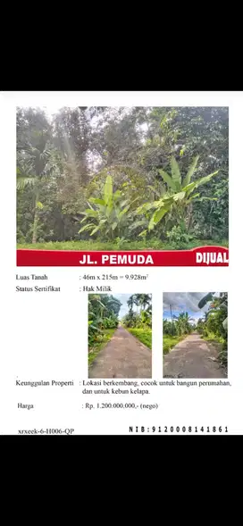 Di jual tanah di jl pemuda (sei rengas) lokasi strategis&rame