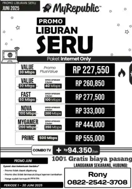 Promo pasang wifi my republic. Murah meriah. Free biaya pasang