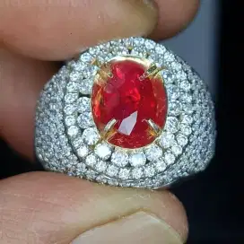 Permata Ruby Burma Ring Perak Microsetting
