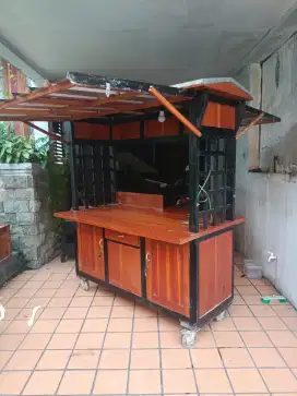 Gerobak Angkringan Jepang Kayu - Bongkar Pasang Anti Hujan