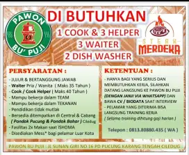 DIBUTUHKAN 1 COOK - 3 HELPER - 3 WAITER - 2 DISHWASHER