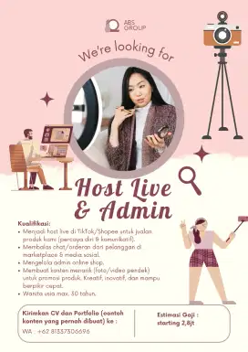 HOST LIVE, CONTENT CREATOR & ADMIN ONLINE SHOP