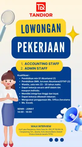 Dicari segera karyawati untuk admin kantor