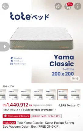 Jual kasur pemakaian 1 bulan ukuran 200x200