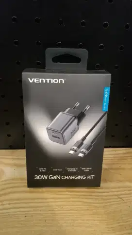 Charger Vention 30W with USB- C to C Nylon Braided 3A - Black
