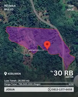 Dijual Tanah Murah dan Luas 26.550 m2 Lokasi Kebumen