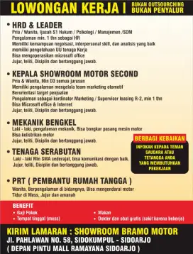 LOWONGAN KERJA LANGSUNG PEMILIK USAHA BUKAN OUTSOURCHING ATAU PENYALUR