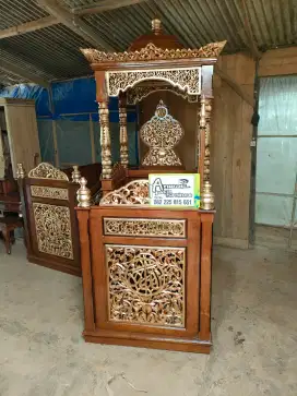 Mimbar masjid ukiran kuba full kayu jati solid