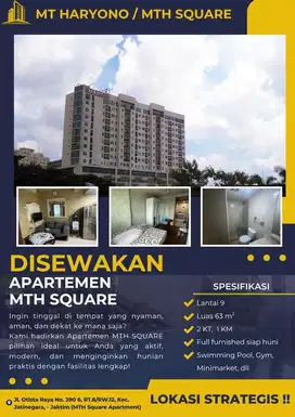 DISEWAKAN APARTMENT UNIT 2BR MTH SQUARE LOKASI SUPER STRATEGIS