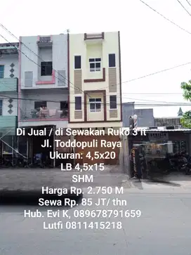 Dijual Ruko 3 lt di Toddopuli Raya Makassar