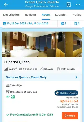 Dijual murah tiket hotel Grand Tjokro Jakarta 13-14 Jun25