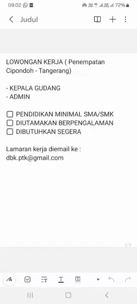 Lowongan Kerja kepala gudang dan admin