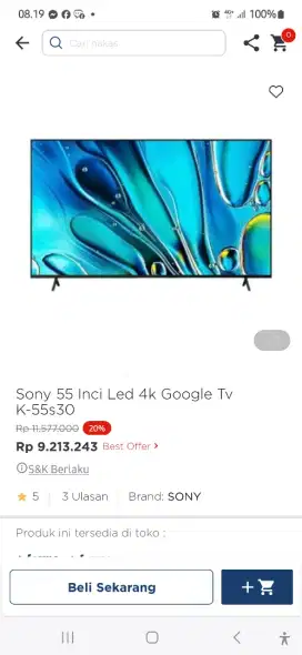 Sony Bravia 3 Led google tv 4k 55 inci
