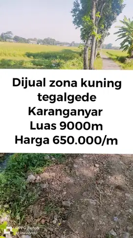 Dijual zona kuning Karanganyar  untuk perumahan subsidi, komersil