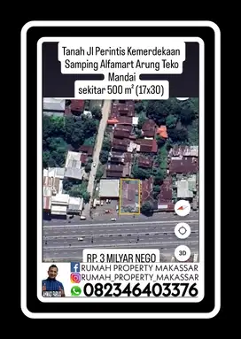 Tanah Jl Perintis Kemerdekaan  Samping Alfamart Arung Teko Mandai 500M