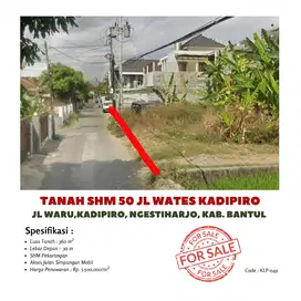 Tanah dijual 50 m jl wates kadipiro shm 360 m2