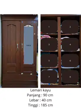 Lemari pakaian kayu masih bagus siap pakai