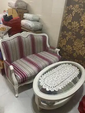 Sofa bench shabby chic stripe & meja vintage oval