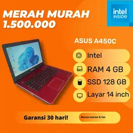 Laptop Asus A450C Warna Merah Red Intel Celeron 1007U RAM 4GB SSD 128G