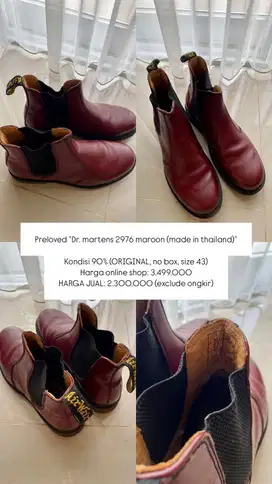 [Preloved] Dr. Martens 2976 Maroon size 43 without box