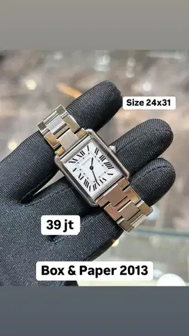 Jam tangan cartier tank small, size wanita, box & paper 2013