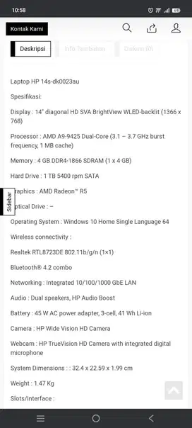 Laptop HP 14s with webcam & dual speakers