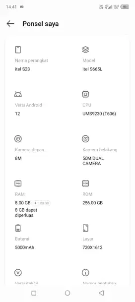 Itel s23 ram 8+8/256 hp + charger