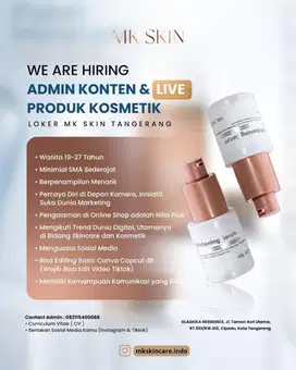 Admin Konten & Live Produk Kosmetik MK SKIN Tangerang