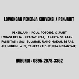 LOWONGAN PENJAHIT / KONVEKSI