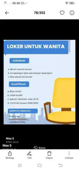 LOKER UTK WANITA BS KOMPUTER & MOTOR