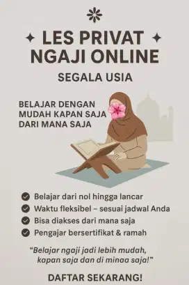 LES PRIVAT NGAJI ONLINE UNTUK SEMUA USIA , FLEKSIBEL & NYAMAN
