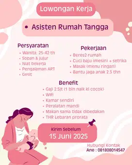 Dicari ART menginap