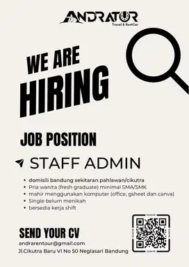 LOWONGAN KERJA – STAFF ADMIN di BANDUNG