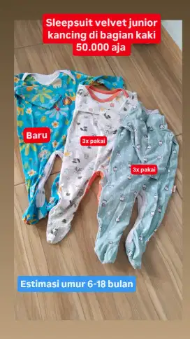 Sleepsuit velvet junior baju tidur cewe cowo preloved