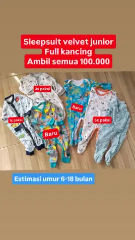 Baju tidur sleepsuit velvet junior legging celana pendek panjang