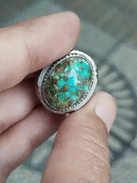 Batu pirus Persia urat emas ring monel 22*16*8 mm