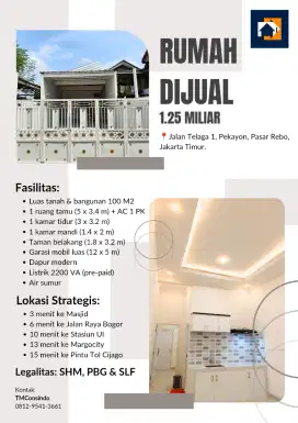 Rumah Dijual 1.25 Miliar Luas 100 m Pasar Rebo Jakarta Timur