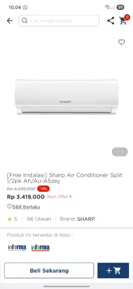 Promo ac sharp 1/2pk murah