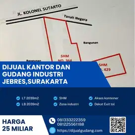 Gudang plus kantor lokasi Jebres strategis pusat kota luas 2039m