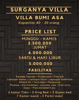 VILLA BUMI ASA puncak bogor view bagus & fasilitas lengkap