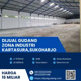 Dijual gudang lokasi Kartasura luas 3794m BU!