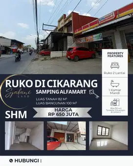Dijual Cepat Ruko 2 Lantai Samping Alfamart Pilar Cikarang