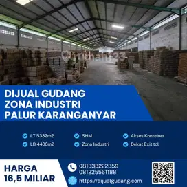 Dijual gudang lokasi palur luas 5332m BU!